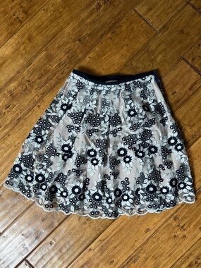 Tahari Black Floral Lace Maxi Skirt with Cream Underlay